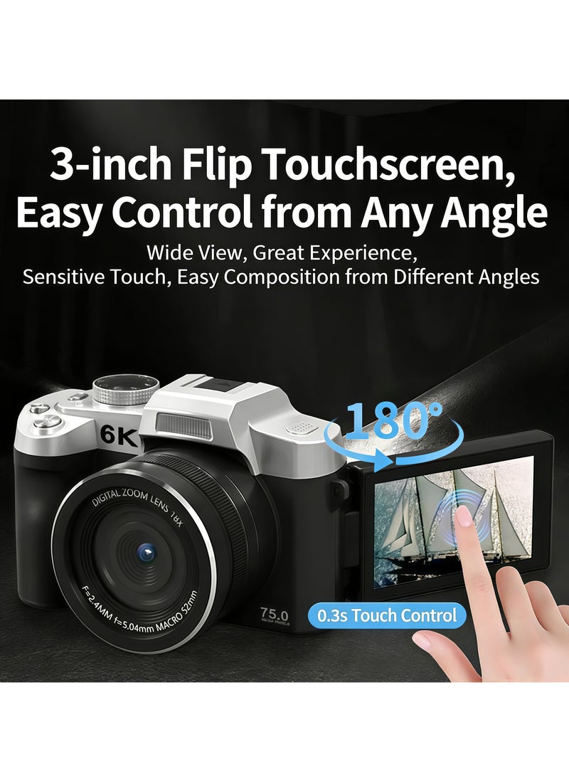 6K Digital Camera for Photography and Video Autofocus Anti-Shake 84MP YouTube Vlogging Camera 3'' 180° Flip Screen with Flash - Image 3